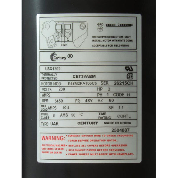 AOS Century 2.0 HP [10.4A] [48Y/SF] Pool Motor (USQ1202)