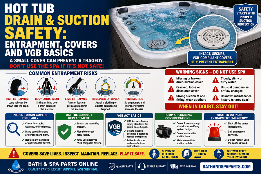 Hot Tub Drain & Suction Safety: Entrapment, Covers And VGB Basics