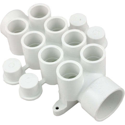 Waterway 8-Port Manifold [1-1/2" Spigot x 1-1/2" Slip x (8) 3/4" Socket W/4 Plugs] (672-4640)
